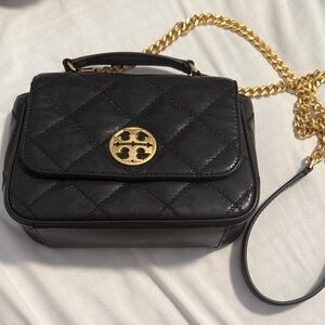 Tory Burch Black Quilted Crossbody Bag with Gold Chain